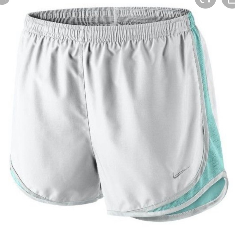 white Nike shorts with grey & light blue sides